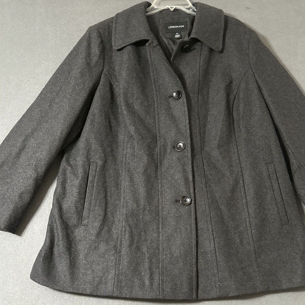 London Fog Womens 60% Wool Pea Coat Charcoal Heavy 3 Buttons Sz 2XL